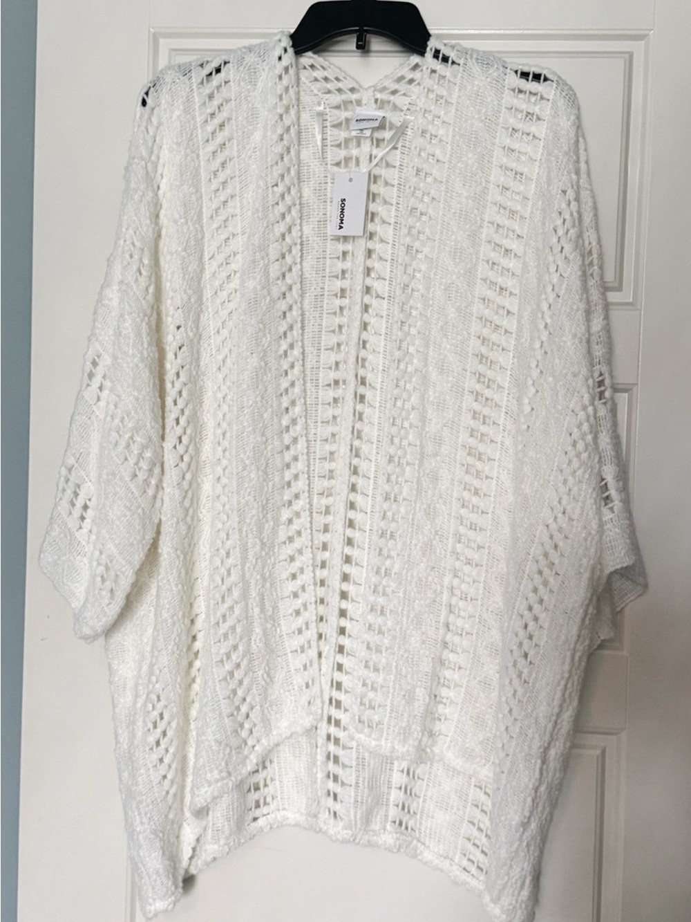NWT Sonoma Ivory Open Knit Crochet Kimono Cardigan One Size $58